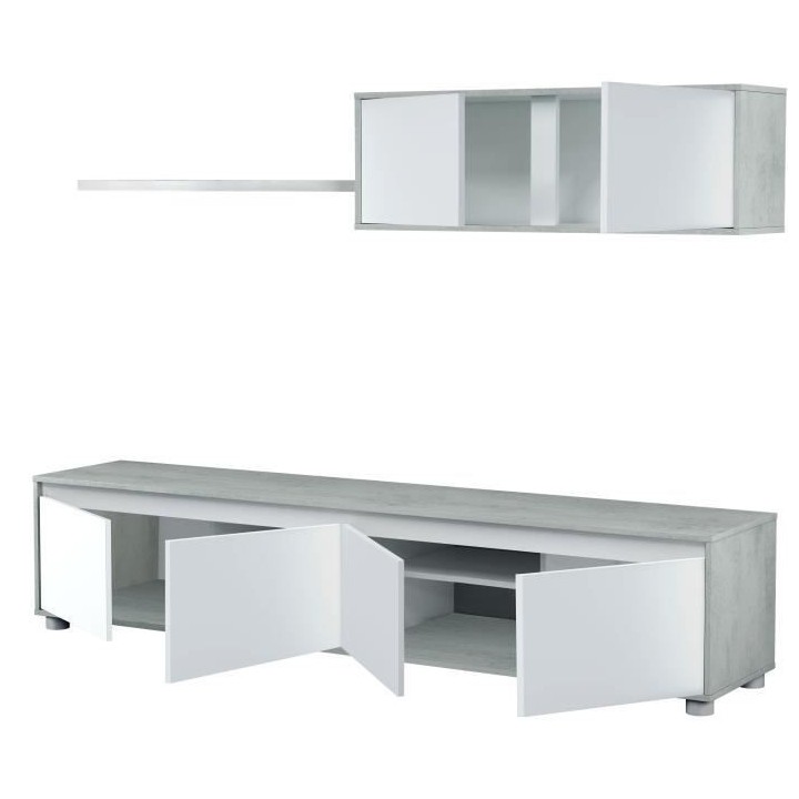 Ensemble meuble TV ALIDA - Meuble bas 4 portes + Meuble haut 2 portes