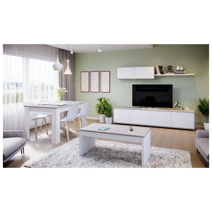 Ensemble meuble TV ALIDA - Meuble bas 4 portes + Meuble haut 2 portes