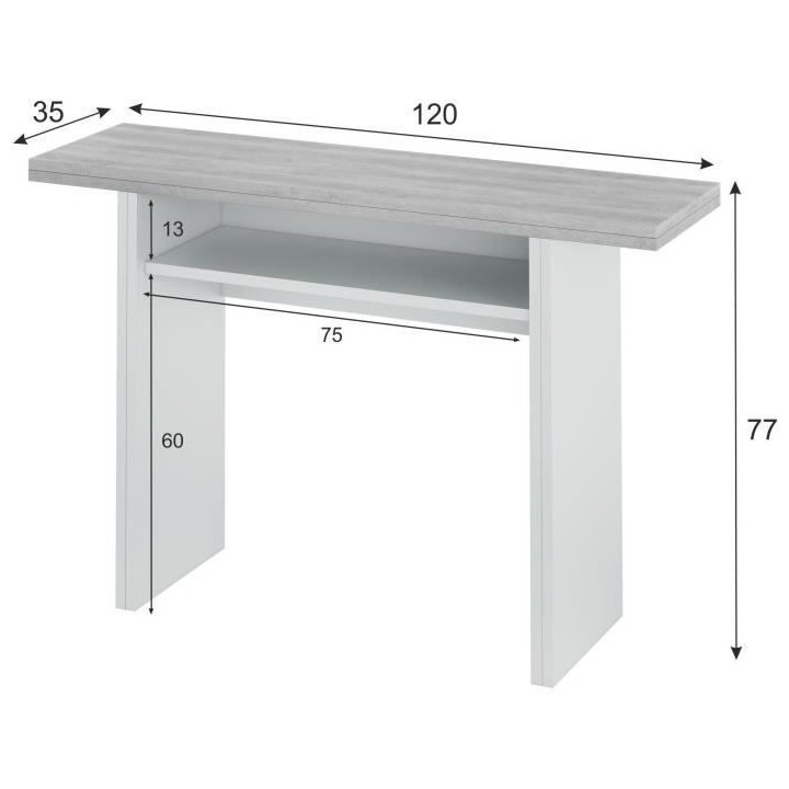 Table d'appoint TAVOLO dépliante - Mélaminé gris béton - L 120 x P