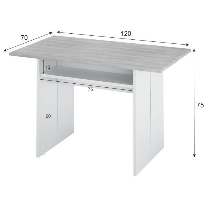 Table d'appoint TAVOLO dépliante - Mélaminé gris béton - L 120 x P
