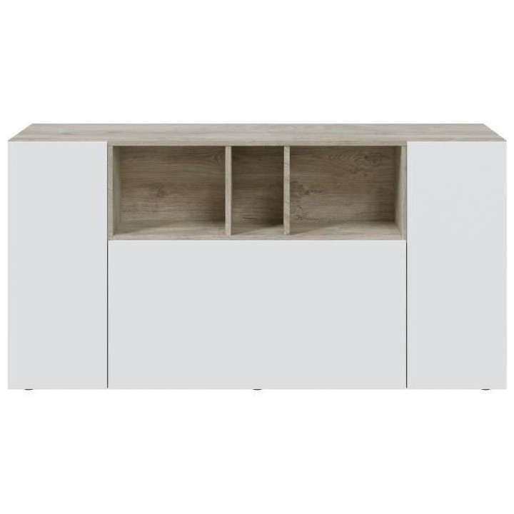 Buffet LOIRA - Mélaminé - L 150 x l 41 x H 76 cm -Blanc artik et che