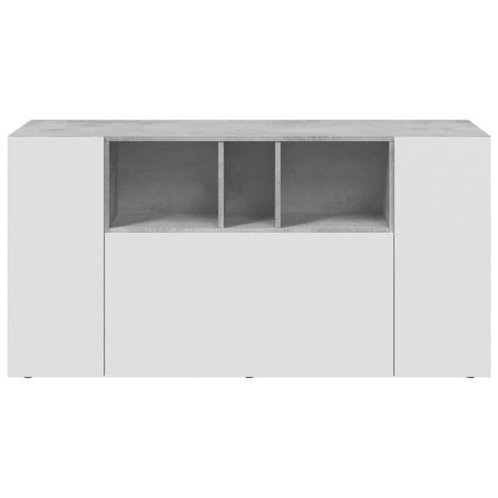 Buffet LOIRA - Mélaminé - Blanc artik et ciment - 3 portes + 3 niche