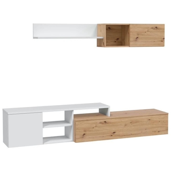 Ensemble meuble TV réversible JULIA - Mélaminé blanc et chene - 2 P