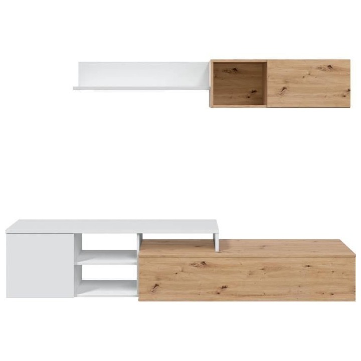 Ensemble meuble TV réversible JULIA - Mélaminé blanc et chene - 2 P