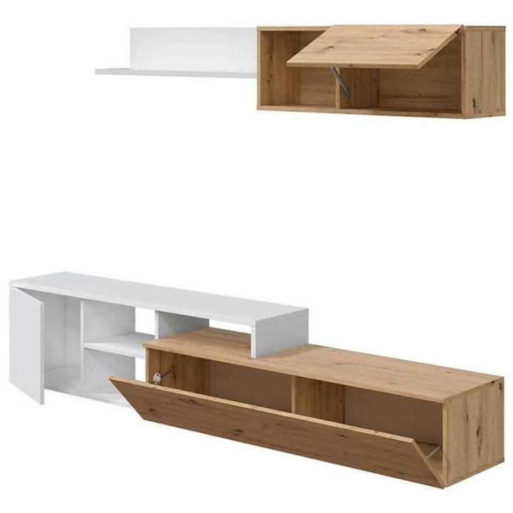 Ensemble meuble TV réversible JULIA - Mélaminé blanc et chene - 2 P