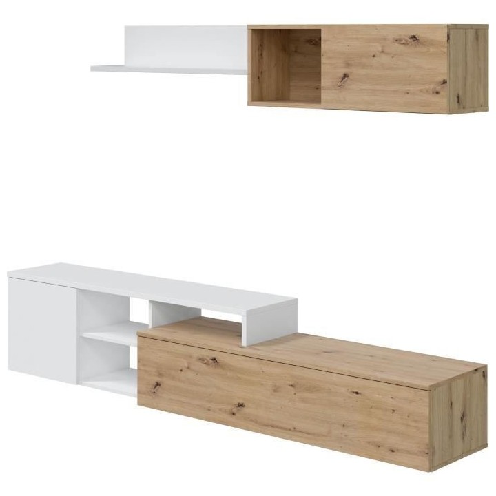 Ensemble meuble TV réversible JULIA - Mélaminé blanc et chene - 2 P
