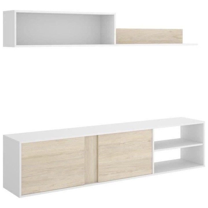 Ensemble de salon - ATLANTA - Meuble TV avec étagere murale - Blanc e