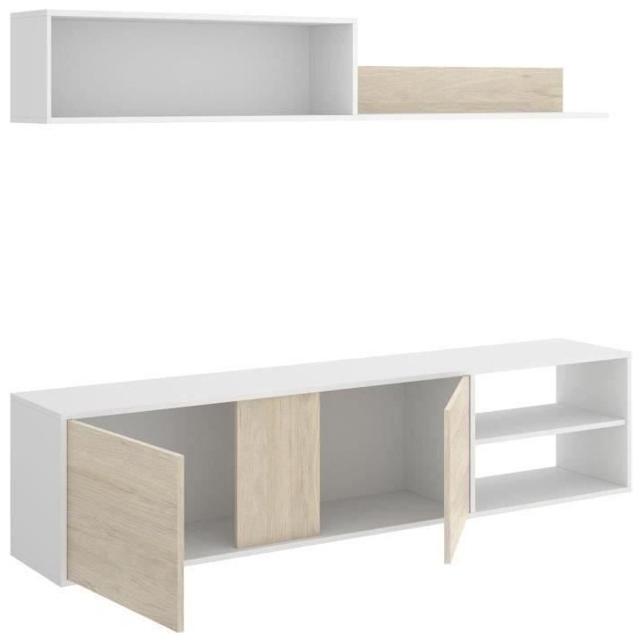 Ensemble de salon - ATLANTA - Meuble TV avec étagere murale - Blanc e