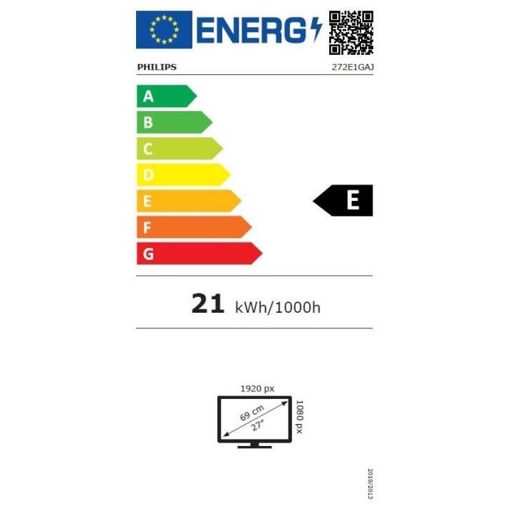 Ecran PC Gamer - PHILIPS - 272E1GAJ - 27 VA FHD - 1ms - 144Hz - 1xHDMI
