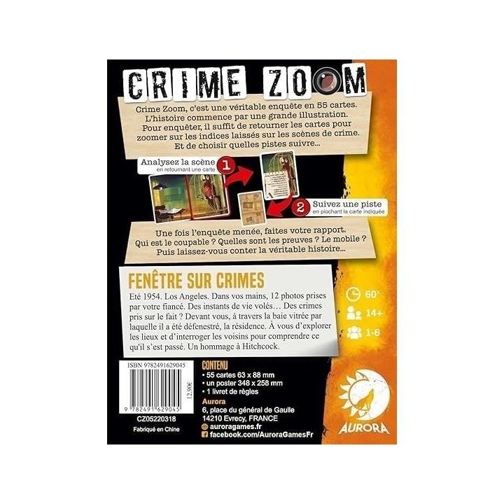 Aurora Jeu de stratégie Crime Zoom Fenetre sur crime - 9782491629045