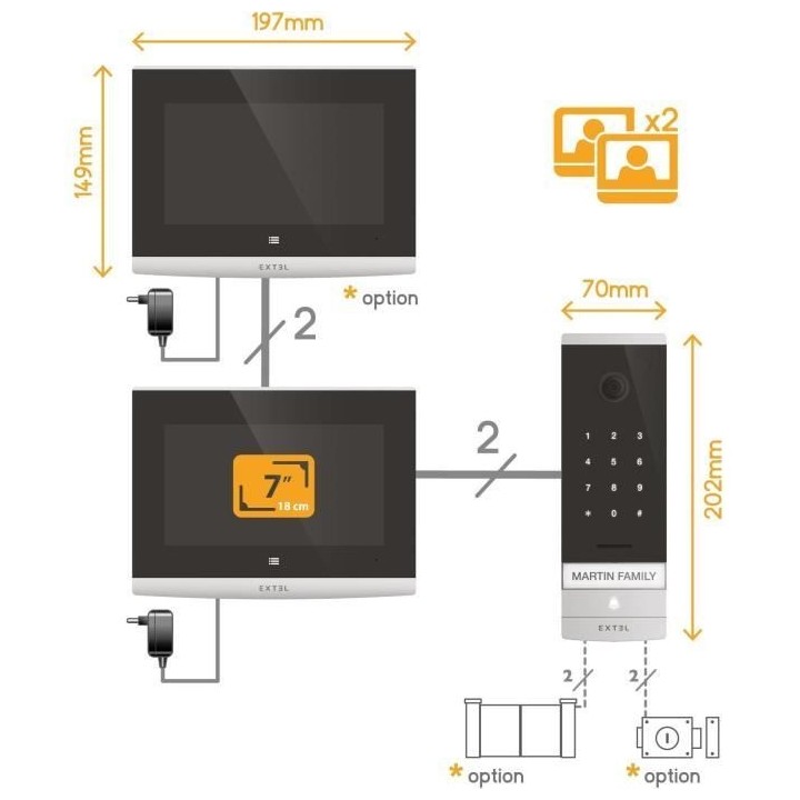 Visiophone filaire 7 - EXTEL - 720320 - Connecté avec code