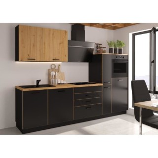Cuisine complete AYA - Décor noir - L 280 x P 60 x H 214 cm - Plan de