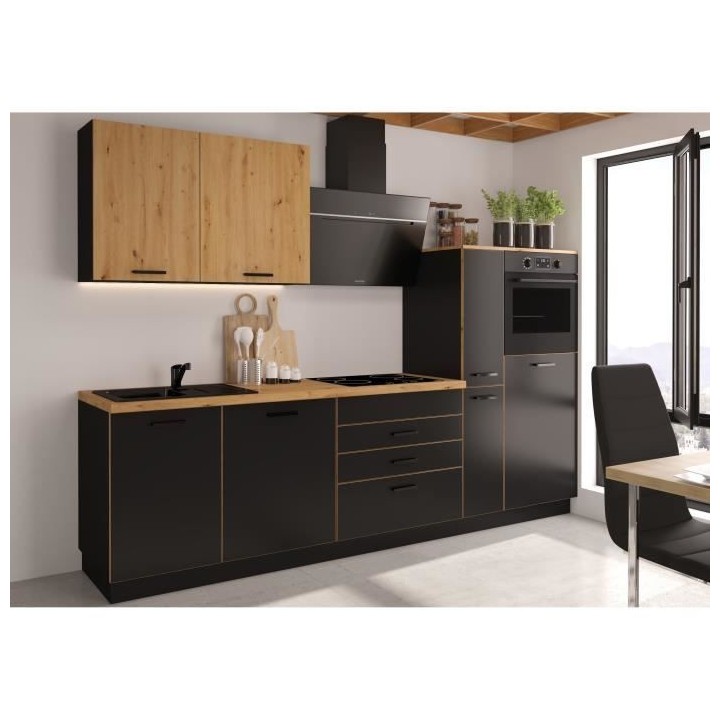 Cuisine complete AYA - Décor noir - L 280 x P 60 x H 214 cm - Plan de