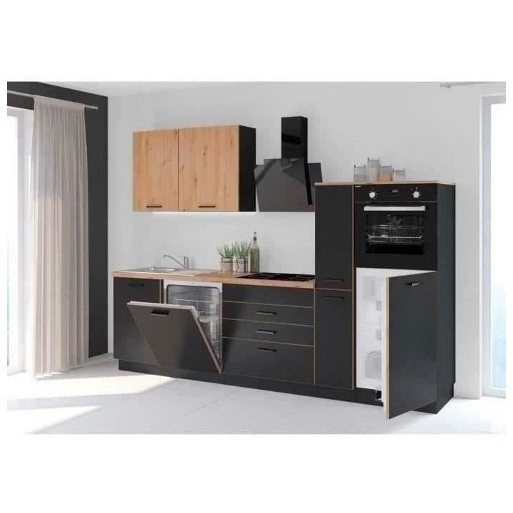 Cuisine complete AYA - Décor noir - L 280 x P 60 x H 214 cm - Plan de