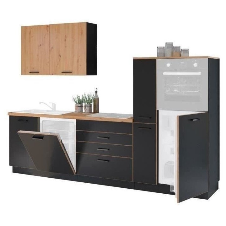 Cuisine complete AYA - Décor noir - L 280 x P 60 x H 214 cm - Plan de