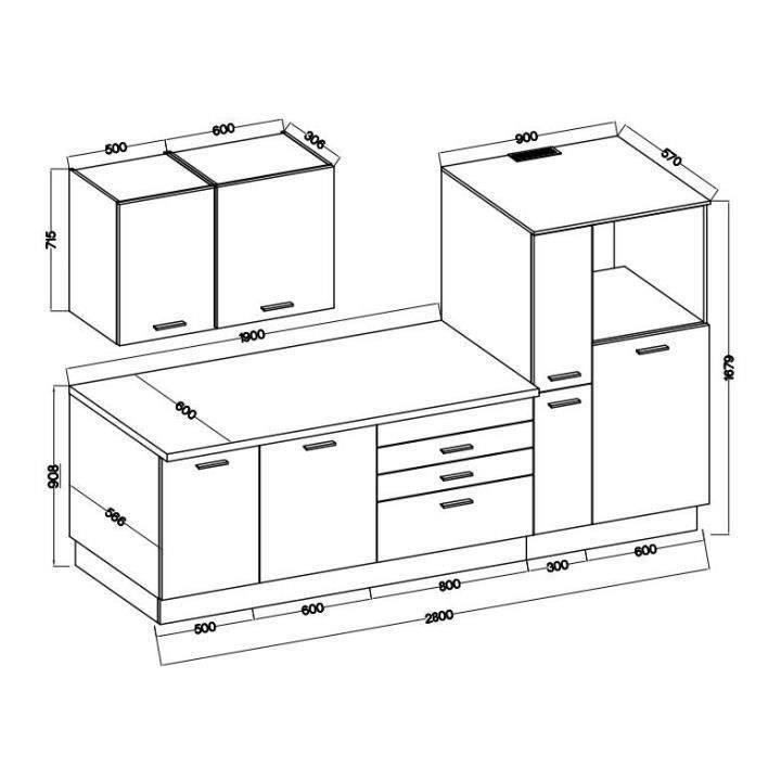 Cuisine complete AYA - Décor noir - L 280 x P 60 x H 214 cm - Plan de