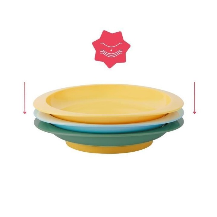 BADABULLE Lot de 3 assiettes bébé antidérapantes et incassables, co
