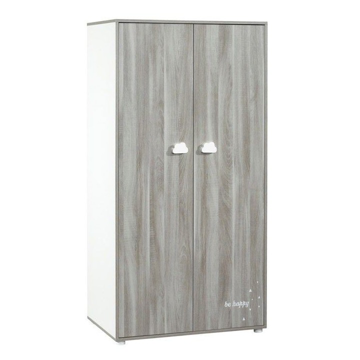 Armoire bébé Smile ours - Chene silex - Blanche - 2 portes - 168x85x