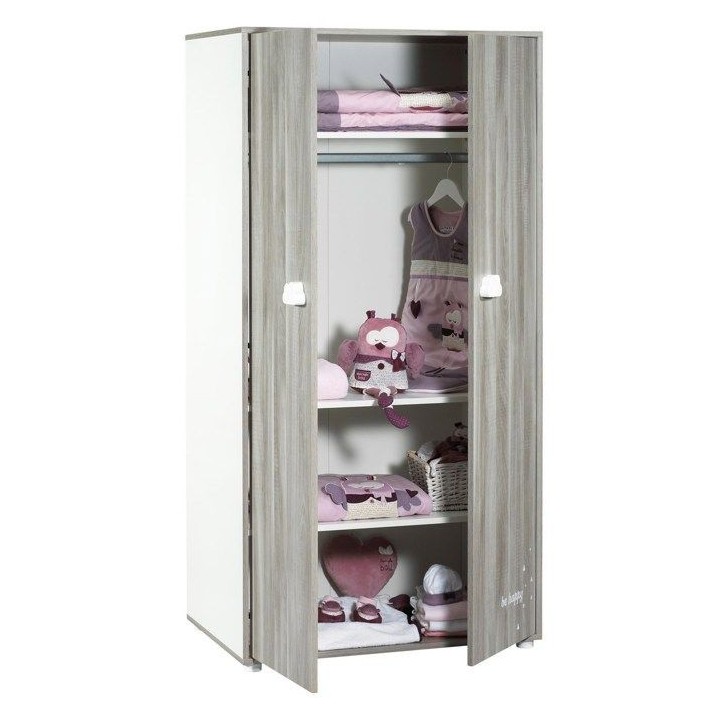 Armoire bébé Smile ours - Chene silex - Blanche - 2 portes - 168x85x