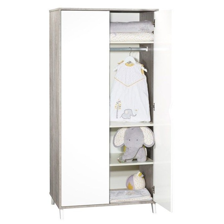 Armoire bébé Scandi Gris - Bois - Blanche - 2 portes - Babyprice