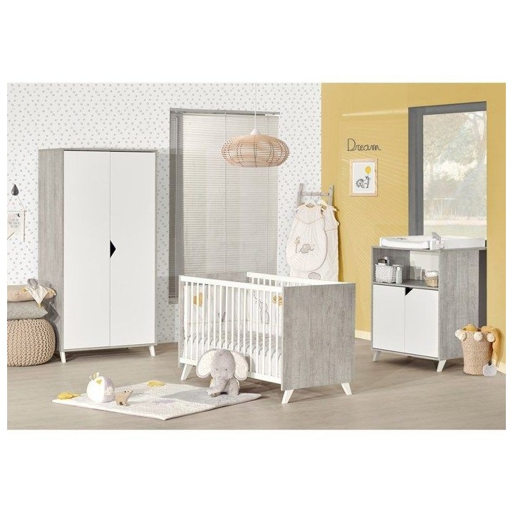 Armoire bébé Scandi Gris - Bois - Blanche - 2 portes - Babyprice