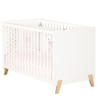 Lit bébé - 120 x 60 cm - Babyprice Joy Naturel - Blanc - Sur pieds e
