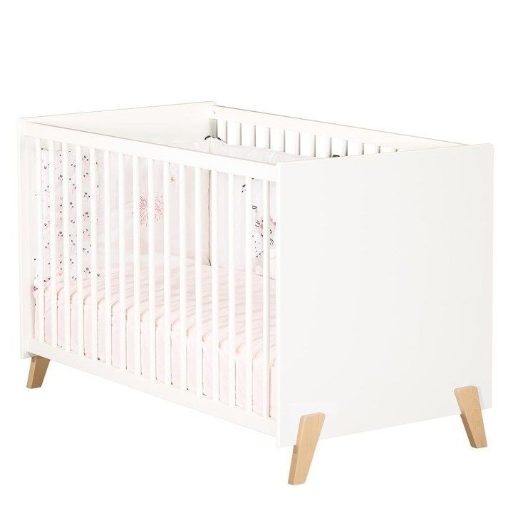 Lit bébé - 120 x 60 cm - Babyprice Joy Naturel - Blanc - Sur pieds e