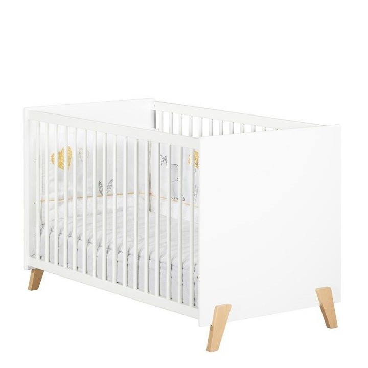 Lit bébé - 120 x 60 cm - Babyprice Joy Naturel - Blanc - Sur pieds e