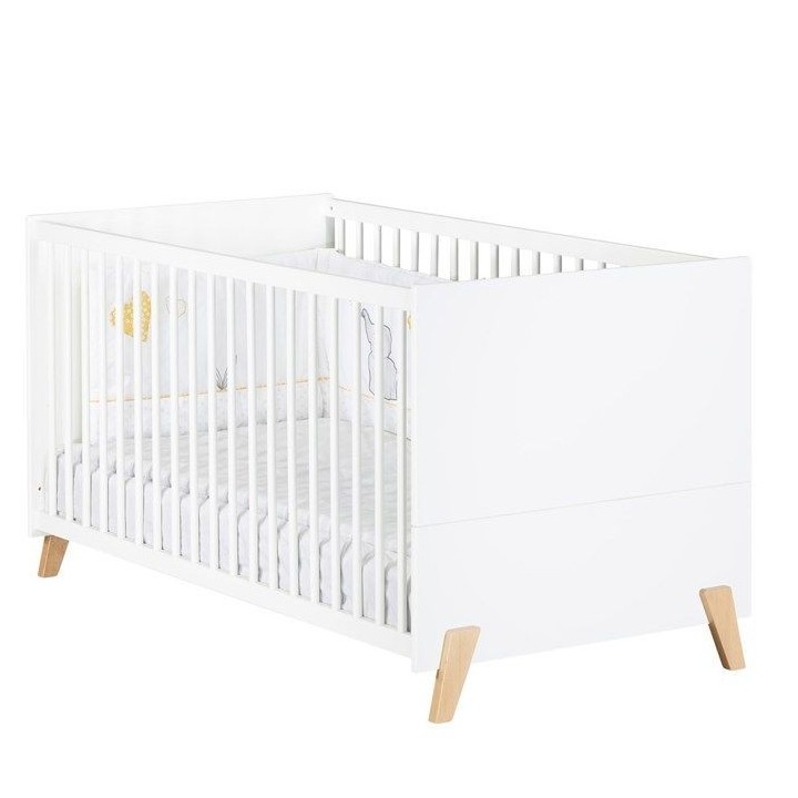 Lit évolutif - 140x70cm - Babyprice Joy Naturel - Blanc sur pieds en