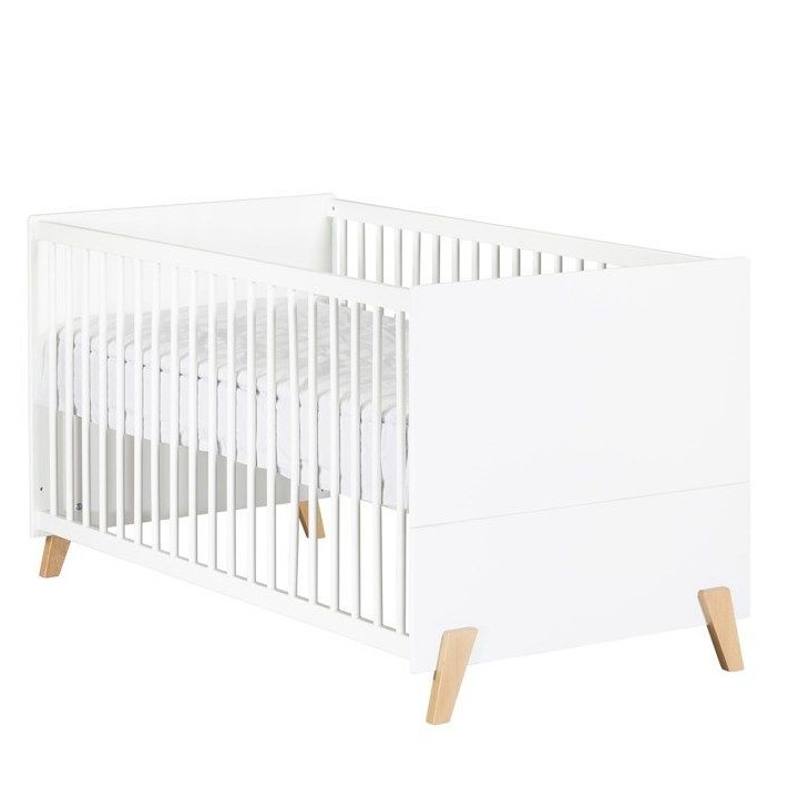 Lit évolutif - 140x70cm - Babyprice Joy Naturel - Blanc sur pieds en