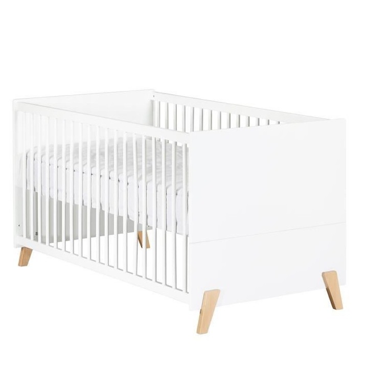 Lit évolutif - 140x70cm - Babyprice Joy Naturel - Blanc sur pieds en