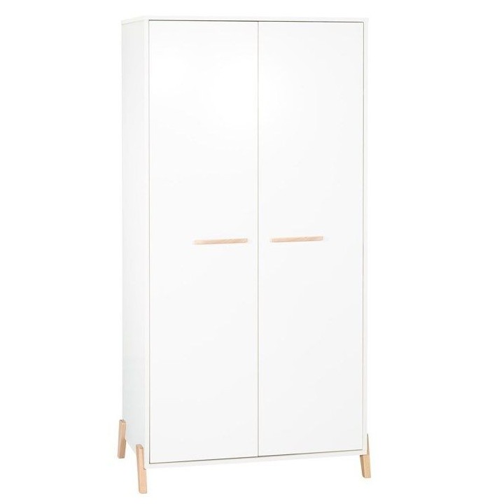 Armoire bébé Joy Naturel - Blanche - Sur pieds en bois naturel - 2 p
