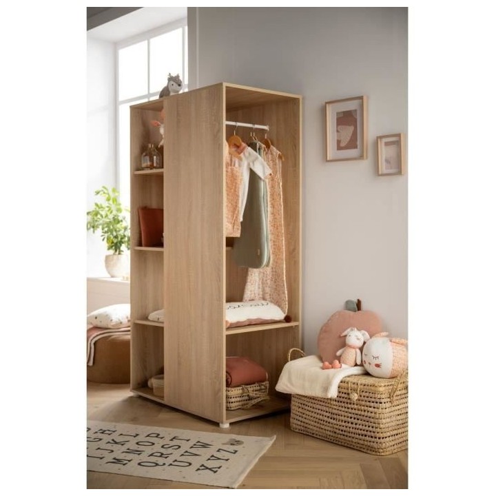 Meuble de rangement enfant - Chene doré - Décor bois - Avec étagere