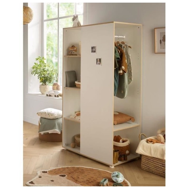 Meuble de rangement enfant - En bois blanc et chant bois - Avec étage