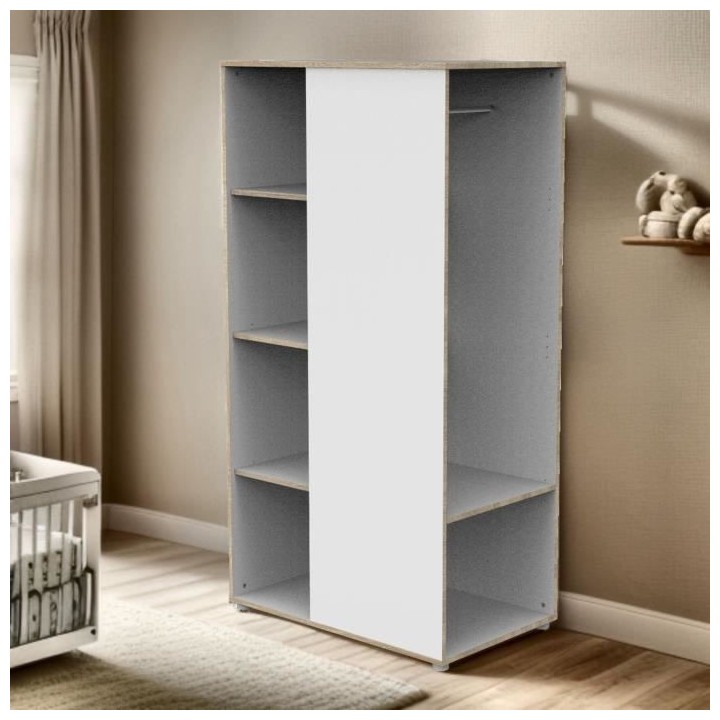 Meuble de rangement enfant - En bois blanc et chant bois - Avec étage