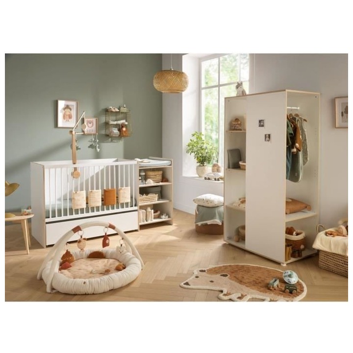 Meuble de rangement enfant - En bois blanc et chant bois - Avec étage