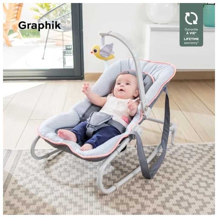 BABYMOOV Transat bébé graphik, balancelle ou fixe, molletonné, plia