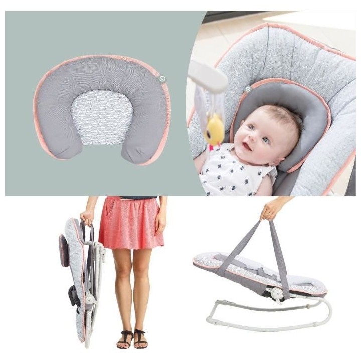 BABYMOOV Transat bébé graphik, balancelle ou fixe, molletonné, plia