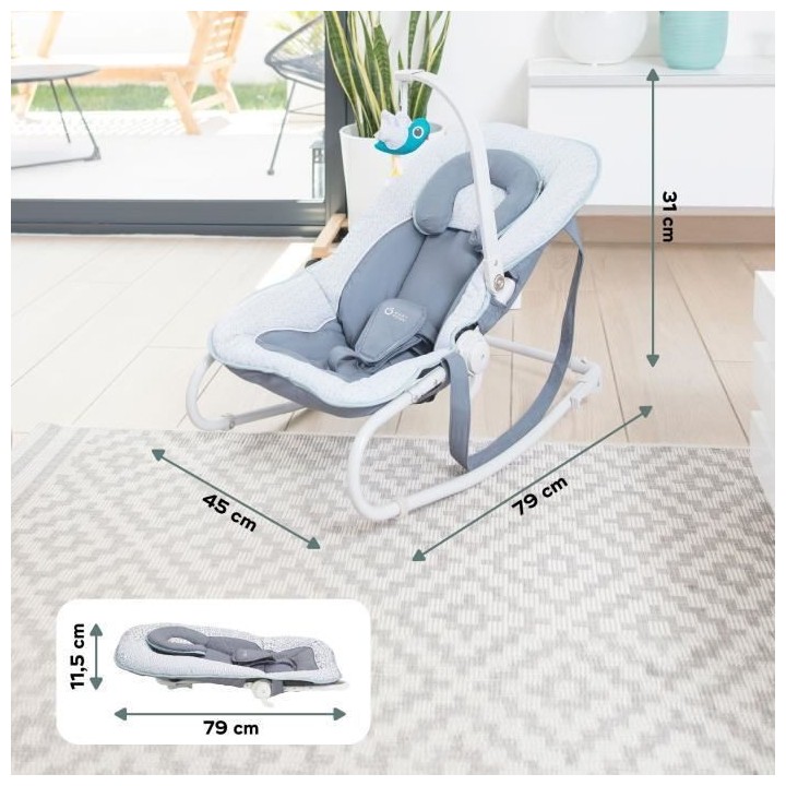 Babymoov Transat pour bébé Graphik Bleu et gris