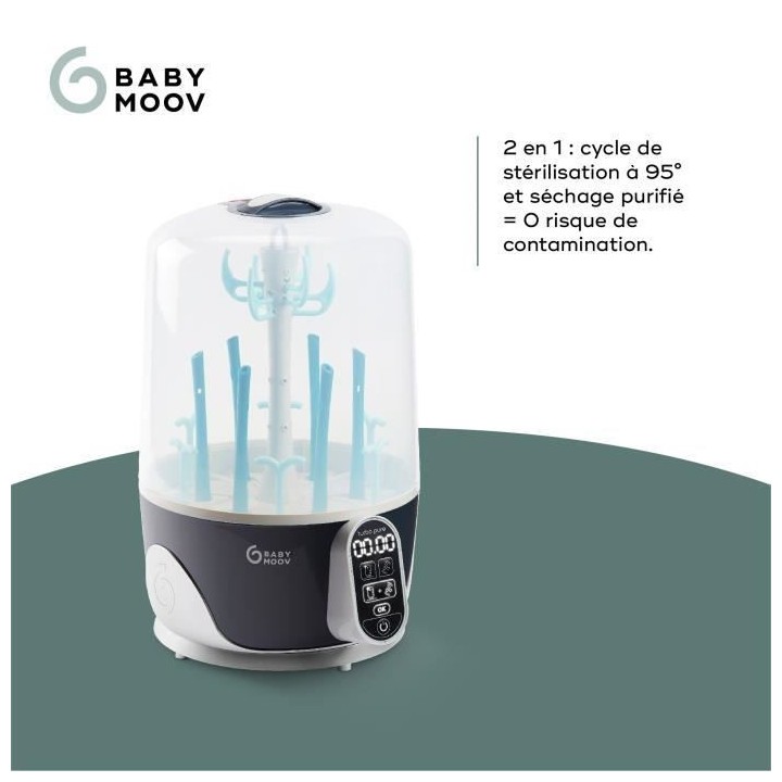 Babymoov Turbo Pure Stérilisateur Biberons Vapeur Electrique 2 en 1,