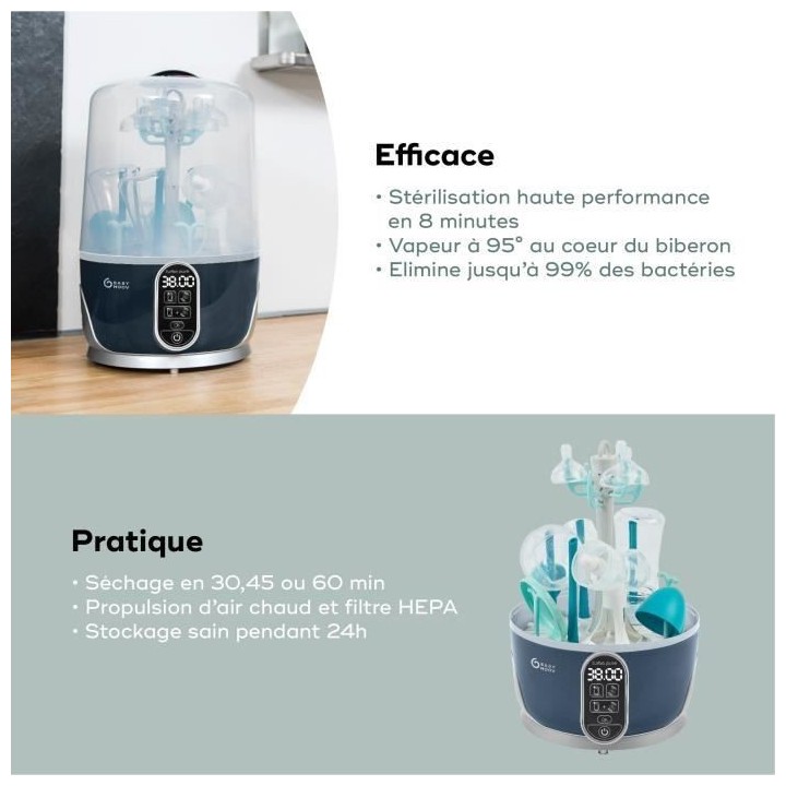 Babymoov Turbo Pure Stérilisateur Biberons Vapeur Electrique 2 en 1,