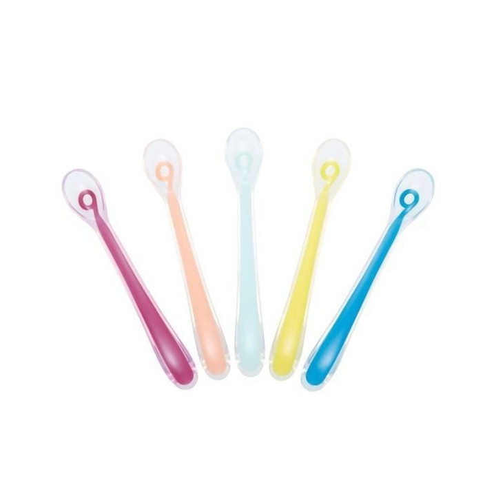 BABYMOOV Lot de 5 Cuilleres bébé 1er âge en silicone, ergonomiques,