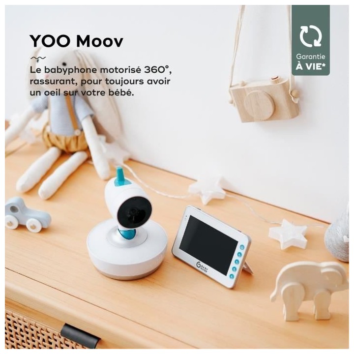 BabymoovYOO Moov Babyphone Vidéo Motorisé avec vue a 360°, Ecran 4,