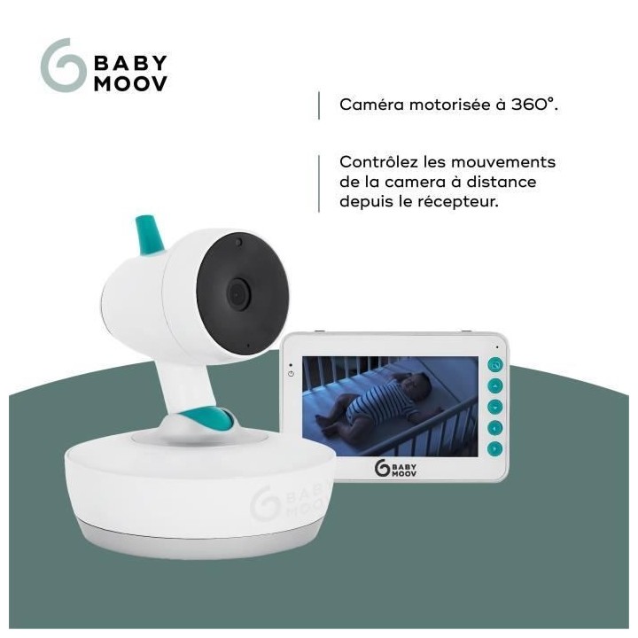 BabymoovYOO Moov Babyphone Vidéo Motorisé avec vue a 360°, Ecran 4,