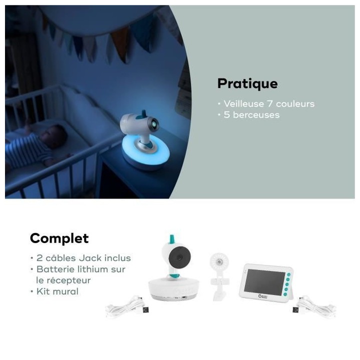 BabymoovYOO Moov Babyphone Vidéo Motorisé avec vue a 360°, Ecran 4,