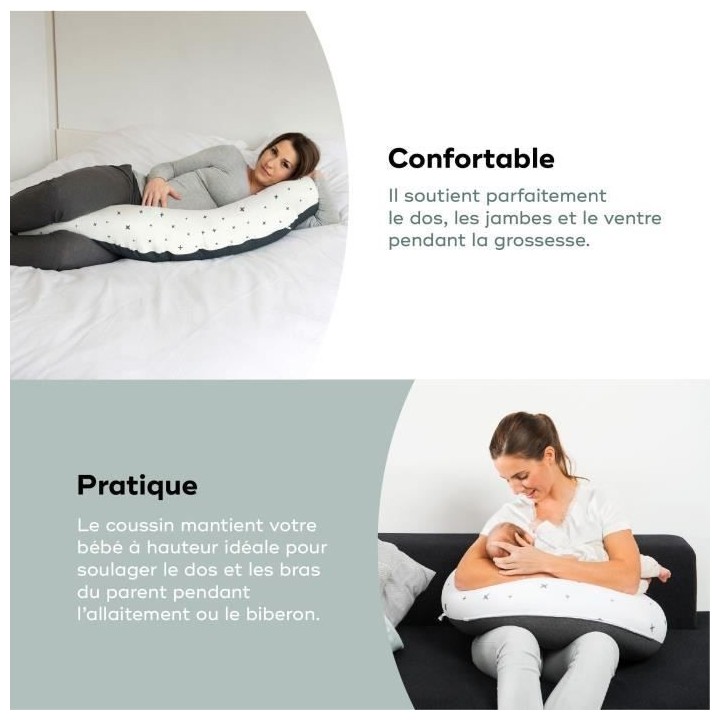 BABYMOOV Coussin de grossesse et allaitement doomoo, coton, housse amo