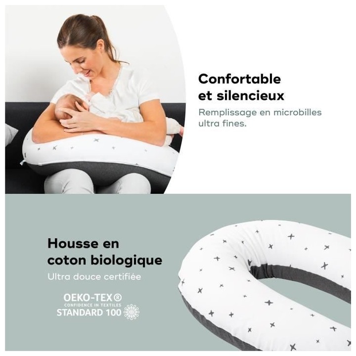 BABYMOOV Coussin de grossesse et allaitement doomoo, coton, housse amo