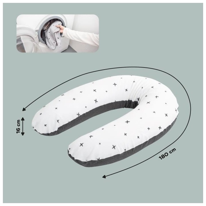 BABYMOOV Coussin de grossesse et allaitement doomoo, coton, housse amo