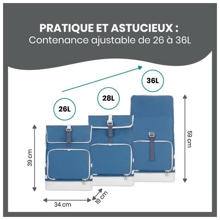 Babymoov Sac a dos a langer Le Sancy, Capacité ajustable 26 a 36L, Bl