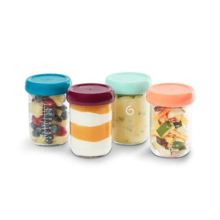 BABYMOOV Babybols lot 4 pots de conservation bébé en verre 220ml, co
